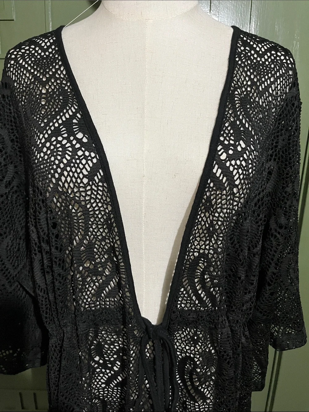 Black Lace Swim Coverup with Tie Front